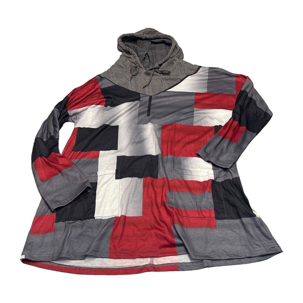 Hoodie Womens 2XL Multi Colorblock Knit Pockets Regular Fit Long Sleeve Pullover - Picture 1 of 6